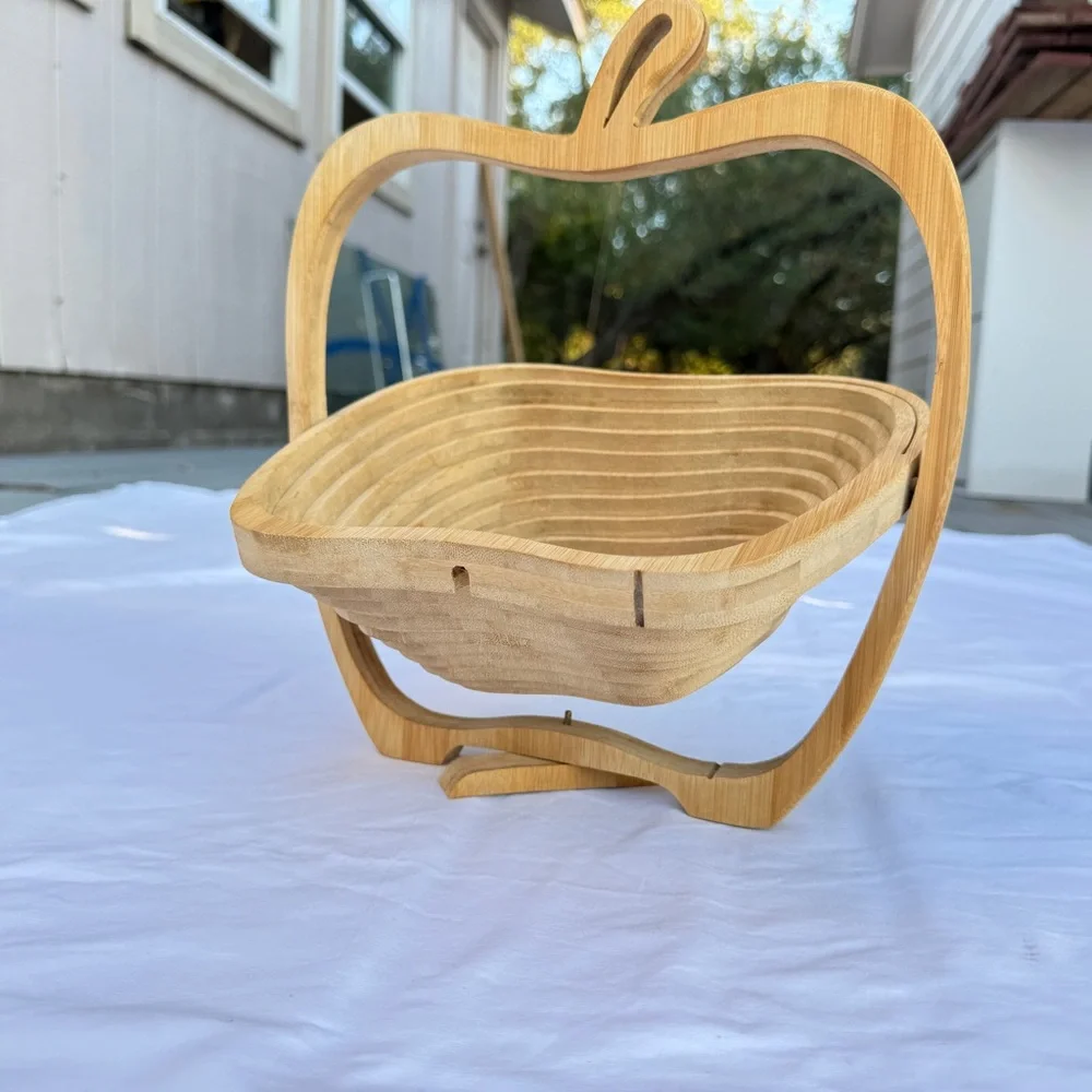 Williams Sonoma wood fruit basket tray apple collapsible basket